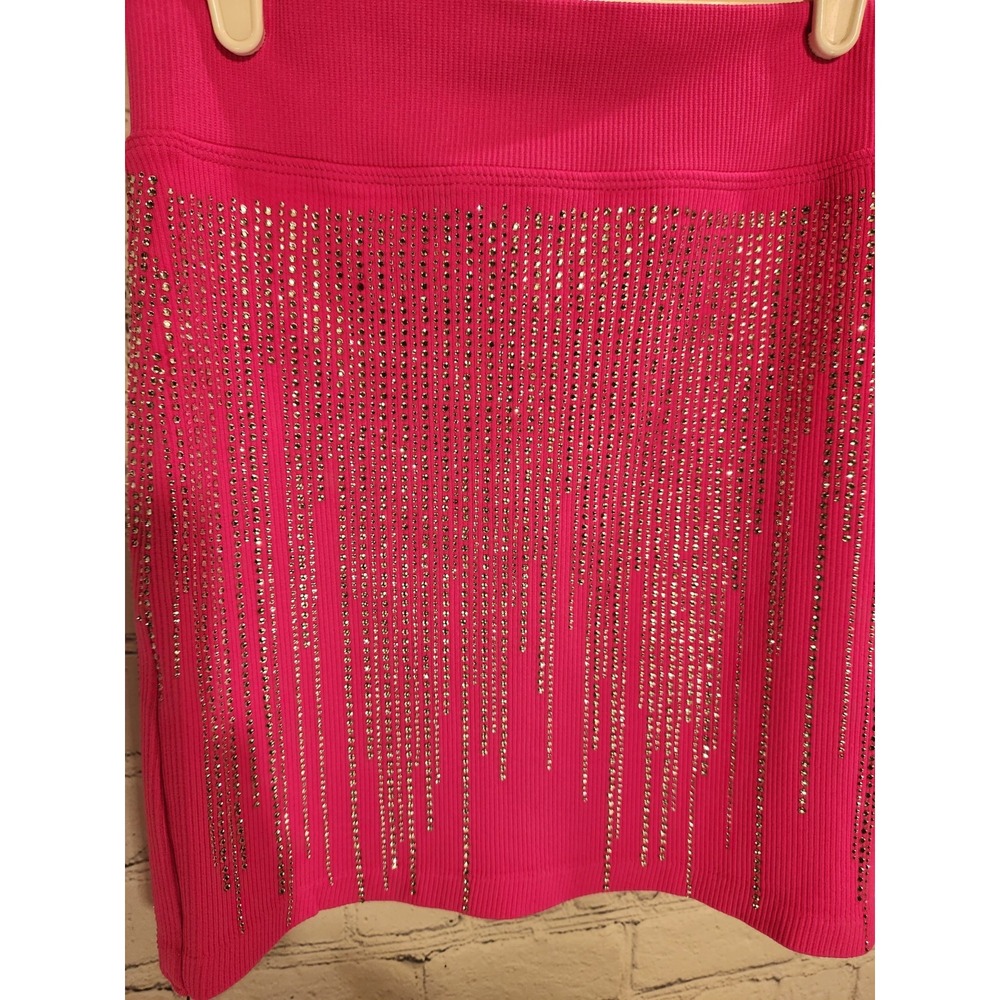 Hot Pink Mini Skirt w/Rainfall Rhinestone Pattern, Size S/M by‎ Brand JULIA, NWT - Picture 3 of 4